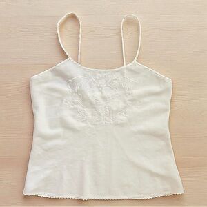 Vintage Penny Lane ‘Lord & Taylor’ Silk Embroidered Cami Tank Top in White Med